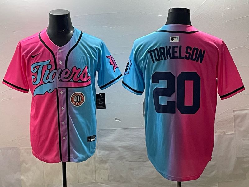 Men 2025 Detroit Tigers 20 Torkelson Blue pink Game Nike MLB Jersey style 07